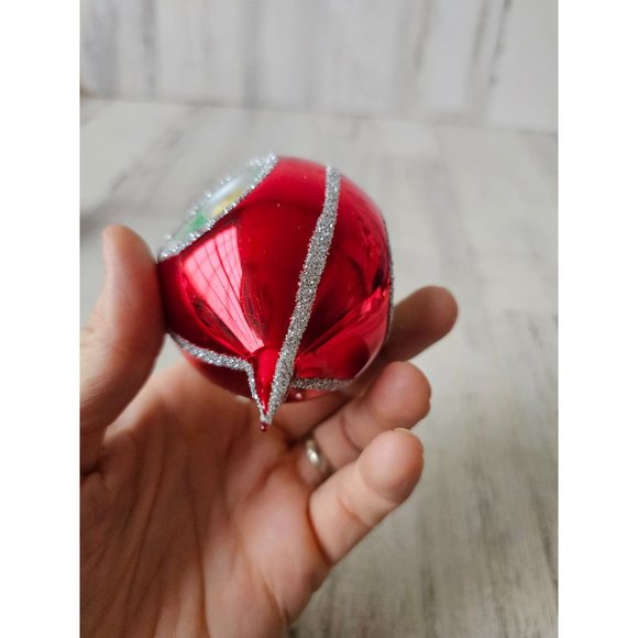 Vintage radko house cabin glitter teardrop red ornament Xmas tree - Picture 6 of 12